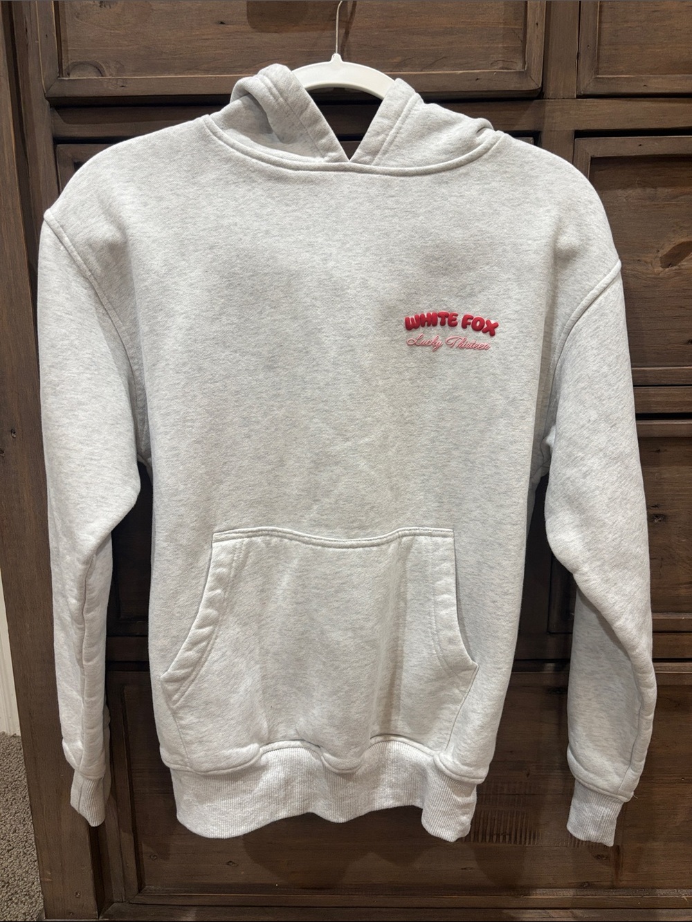 White Fox Light Gray Women's Hoodie with Red Logo